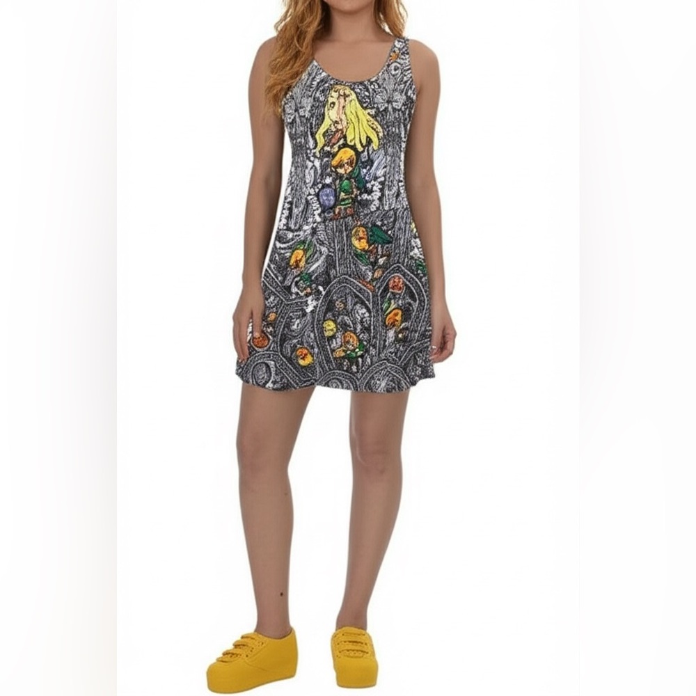 Nintendo Zelda Gray Sleeveless Scoop Neck Mini Dress
